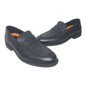 George Brown Bilt Mens Black Pebbled Leather Penny Loafers